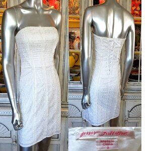 Betsey Johnson Y2K Vintage White Eyelet Lace Strapless Dress Corset Back Size 2